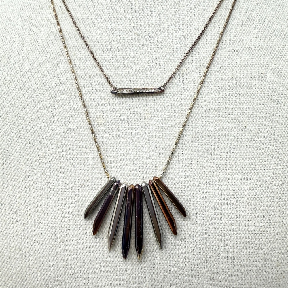 Stella & Dot Bar and Fan Necklace Layered Pendants Statement